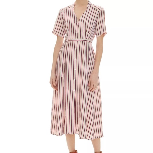 Sandro Clarence Striped Midi Dress Size Small / Medium Button Down Short Sleeve - Picture 1 of 10